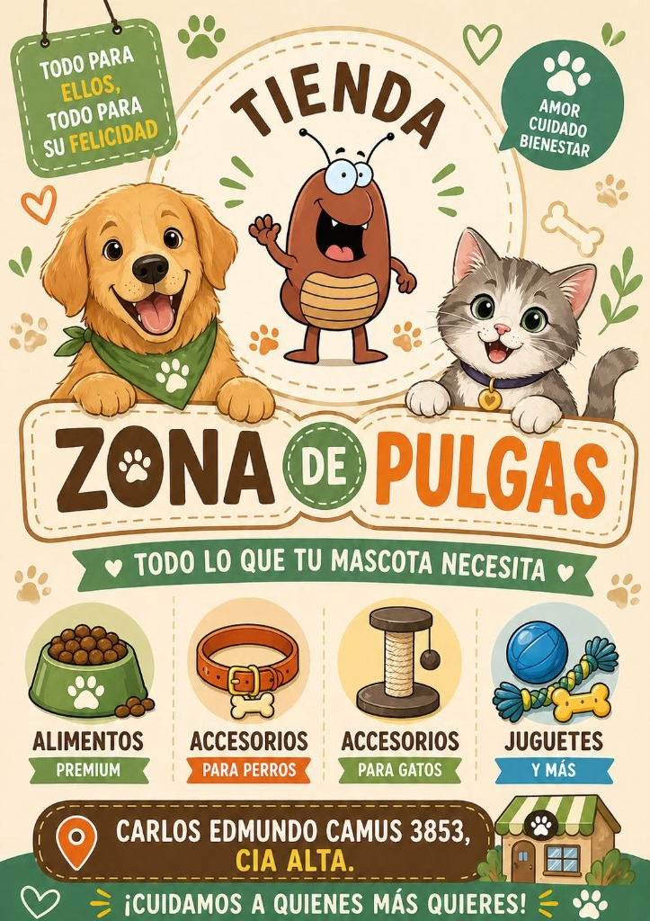 Afiche oficial de Zona de Pulgas - Todo lo que tu mascota necesita